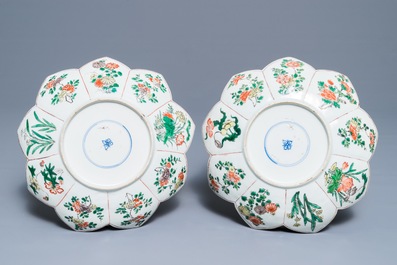 A pair of Chinese famille verte lotus-shaped plates, Kangxi