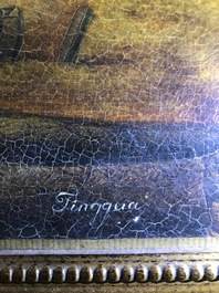 Tingqua (Canton, ca. 1809-1870): Theesc&egrave;ne in de stal, olie op doek, gesign. r.o.