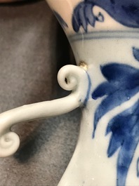 A Chinese blue and white silver-mounted jug and cover, Transitional period