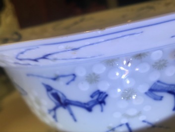 A Chinese blue, white and underglaze red prunus bowl, Chenghua mark, Kangxi