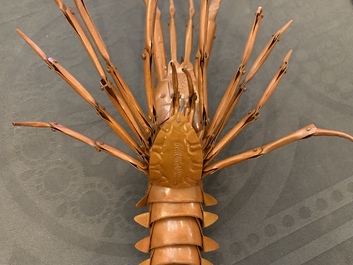 A Japanese copper 'jizai' okimono lobster, signed Myochin, Showa, 20th C.