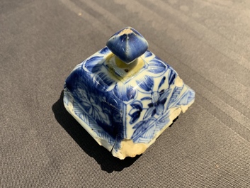 A Chinese blue and white square bottle, Wanli, and a vase and cover, Kangxi