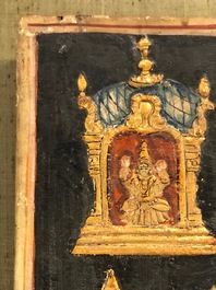 Thanjavur school, Zuid-India: Vishnu rustend op Ananta-Shesha, pigment en bladgoud op textiel, 19/20e eeuw