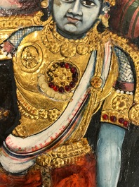 Thanjavur school, Zuid-India: Vishnu rustend op Ananta-Shesha, pigment en bladgoud op textiel, 19/20e eeuw