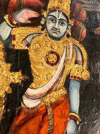 Ecole de Thanjavur, Inde du Sud: Vishnu reposant sur Ananta-Shesha, pigments et dorure sur tissu, 19/20&egrave;me