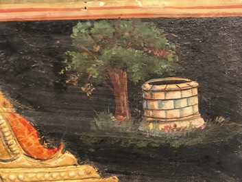 Ecole de Thanjavur, Inde du Sud: Vishnu reposant sur Ananta-Shesha, pigments et dorure sur tissu, 19/20&egrave;me