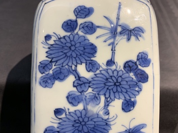 A Chinese blue and white square bottle, Wanli, and a vase and cover, Kangxi