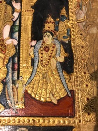 Ecole de Thanjavur, Inde du Sud: Vishnu reposant sur Ananta-Shesha, pigments et dorure sur tissu, 19/20&egrave;me