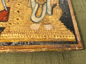 Ecole de Thanjavur, Inde du Sud: Vishnu reposant sur Ananta-Shesha, pigments et dorure sur tissu, 19/20&egrave;me