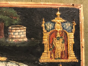 Ecole de Thanjavur, Inde du Sud: Vishnu reposant sur Ananta-Shesha, pigments et dorure sur tissu, 19/20&egrave;me