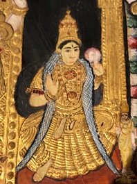 Ecole de Thanjavur, Inde du Sud: Vishnu reposant sur Ananta-Shesha, pigments et dorure sur tissu, 19/20&egrave;me