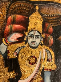 Ecole de Thanjavur, Inde du Sud: Vishnu reposant sur Ananta-Shesha, pigments et dorure sur tissu, 19/20&egrave;me