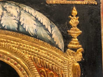 Thanjavur school, South India: Vishnu resting on Ananta-Shesha, pigment and gold leaf on cloth, 19/20th C.