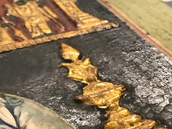 Thanjavur school, South India: Vishnu resting on Ananta-Shesha, pigment and gold leaf on cloth, 19/20th C.