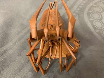 A Japanese copper 'jizai' okimono lobster, signed Myochin, Showa, 20th C.