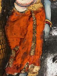 Ecole de Thanjavur, Inde du Sud: Vishnu reposant sur Ananta-Shesha, pigments et dorure sur tissu, 19/20&egrave;me