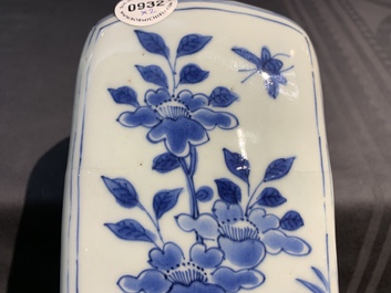 A Chinese blue and white square bottle, Wanli, and a vase and cover, Kangxi