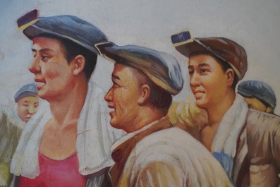 Chinese Cultural Revolution school: Charmain Mao speaking to workers, oil on canvas, 3rd quarter 20th C.
