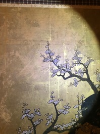 Un &eacute;cran byobu &agrave; deux feuilles &agrave; d&eacute;cor de voyageurs dans un paysage, Japon, Edo, 17/18&egrave;me