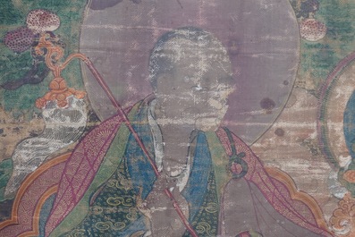 A large 'Three Arhat' thangka, Sino-Tibet, 18th C.