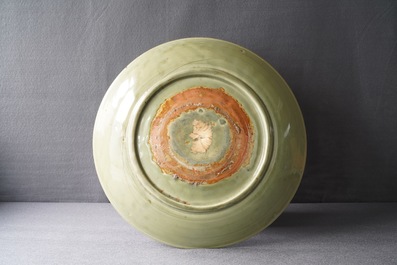 A large Chinese Longquan incised celadon charger, Ming