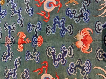 A Chinese embroidered turquoise-ground five-clawed dragon robe, 'jifu', 19th C.