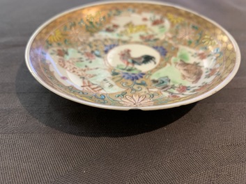 Six various Chinese famille rose and Imari-style cups and saucers, 18th C.