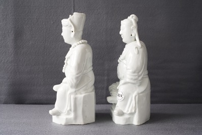 Deux figures de Guandi et Zhenwu en porcelaine blanc de Chine de Dehua, 18/19&egrave;me