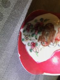 A fine Chinese famille rose 'ruby back' cup and saucer, Yongzheng