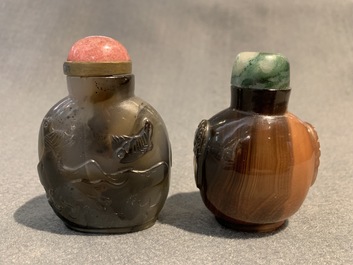 Fifteen Chinese snuff bottles in jade, agate, malachite and other hardstones, 18/20th C.