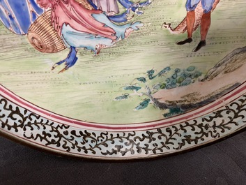 A Chinese Canton enamel &lsquo;European subject&rsquo; plate, Qianlong