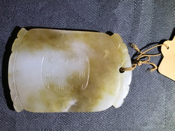 Three Chinese celadon jade pendants and a hairpin, Qing