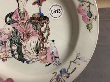 A Chinese famille rose eggshell 'ruby back' plate, Yongzheng