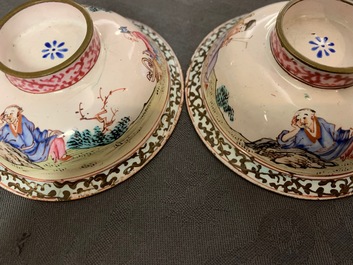 A pair of fine Chinese Canton enamel bowls and covers, Yongzheng/Qianlong