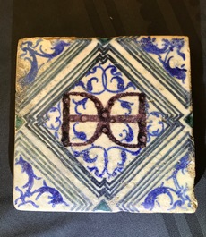 Two maiolica tiles from the castle of Oiron, France, 1545-1550