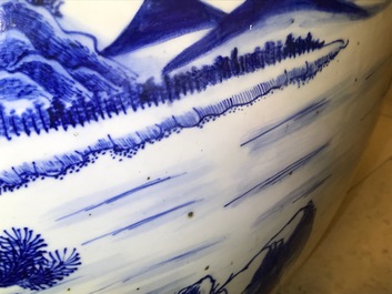 A massive Chinese blue and white fish bowl, 19th C.