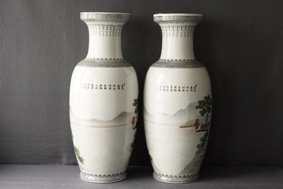 A pair of Chinese 'nine horses' vases and three famille rose jardini&egrave;res, Republic, 20th C.