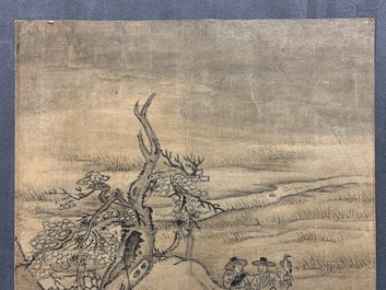 Korean school: Figures in a landscape, ink on paper, Joseon, 18/19th C.