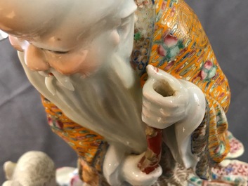 Four various Chinese famille rose figures, three with impressed marks, 19/20th C.