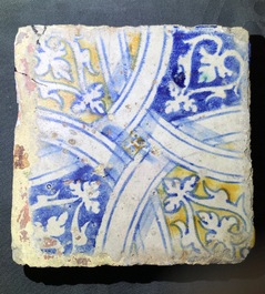 Three ornamental Antwerp maiolica tiles, 16th C.
