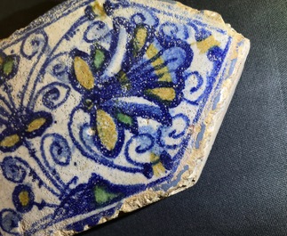 Four maiolica tiles from the chapel of F&egrave;re-en-Tardenois, Guido Andries workshop, Antwerp, ca. 1530