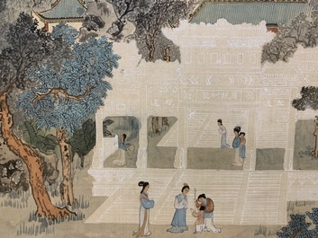 Chinese school: De tuin 'Da Guan Yuan', inkt en kleur op papier, 20e eeuw