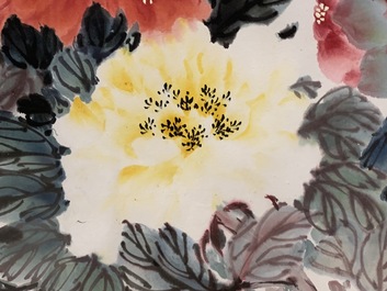 Gao Yihong (1908-1982): Pioenen in bloei, inkt en kleur op papier, gedat. 1971