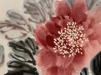 Gao Yihong (1908-1982): Flowering peonies, ink and colour on paper, dated 1971