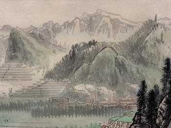 Bai Xueshi (1915-2011) et Hou Dechang (1934): Une vue sur la muraille de Chine, encre et couleur sur papier, dat&eacute;e 1974