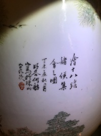 Een Chinese qianjiang cai hu vaas met herten, 19/20e eeuw