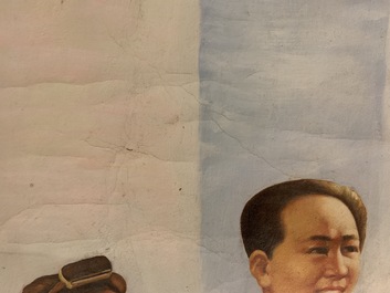 Ecole chinoise de la R&eacute;volution Culturelle: Le pr&eacute;sident Mao parle &agrave; un groupe d'ouvriers, huile sur toile, 3&egrave;me quart du 20&egrave;me