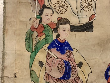 Ecole chinoise: Image du palais du printemps, 16/17&egrave;me et 'Guanyin aux servants', 19&egrave;me