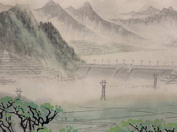 Bai Xueshi (1915-2011) en Hou Dechang (1934): Zicht op de Chinese muur, inkt en kleur op papier, gedat. 1974