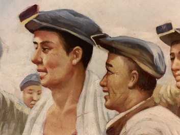 Chinese Cultural Revolution school: Charmain Mao speaking to workers, oil on canvas, 3rd quarter 20th C.